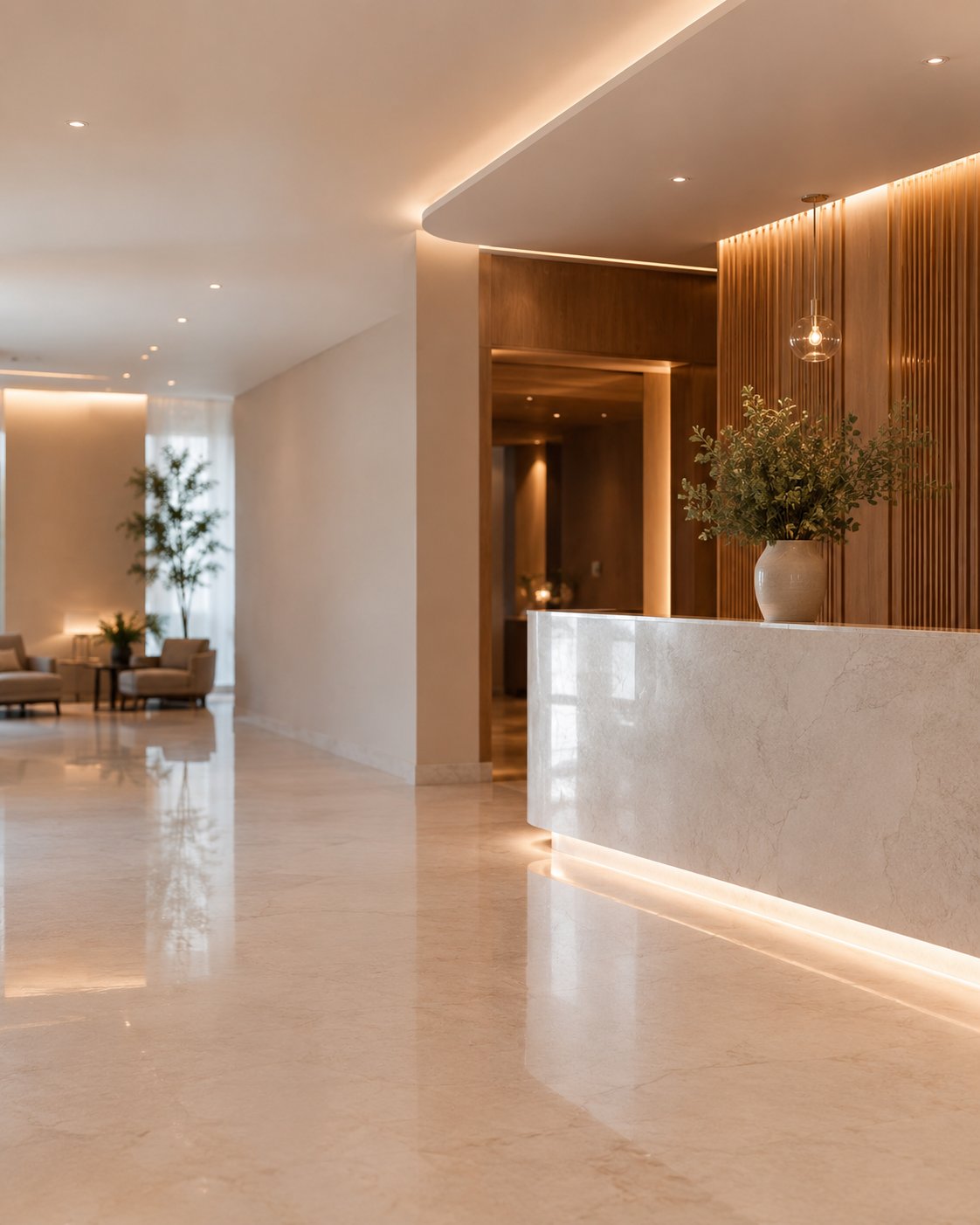 Lobby moderno e sofisticado de hospital