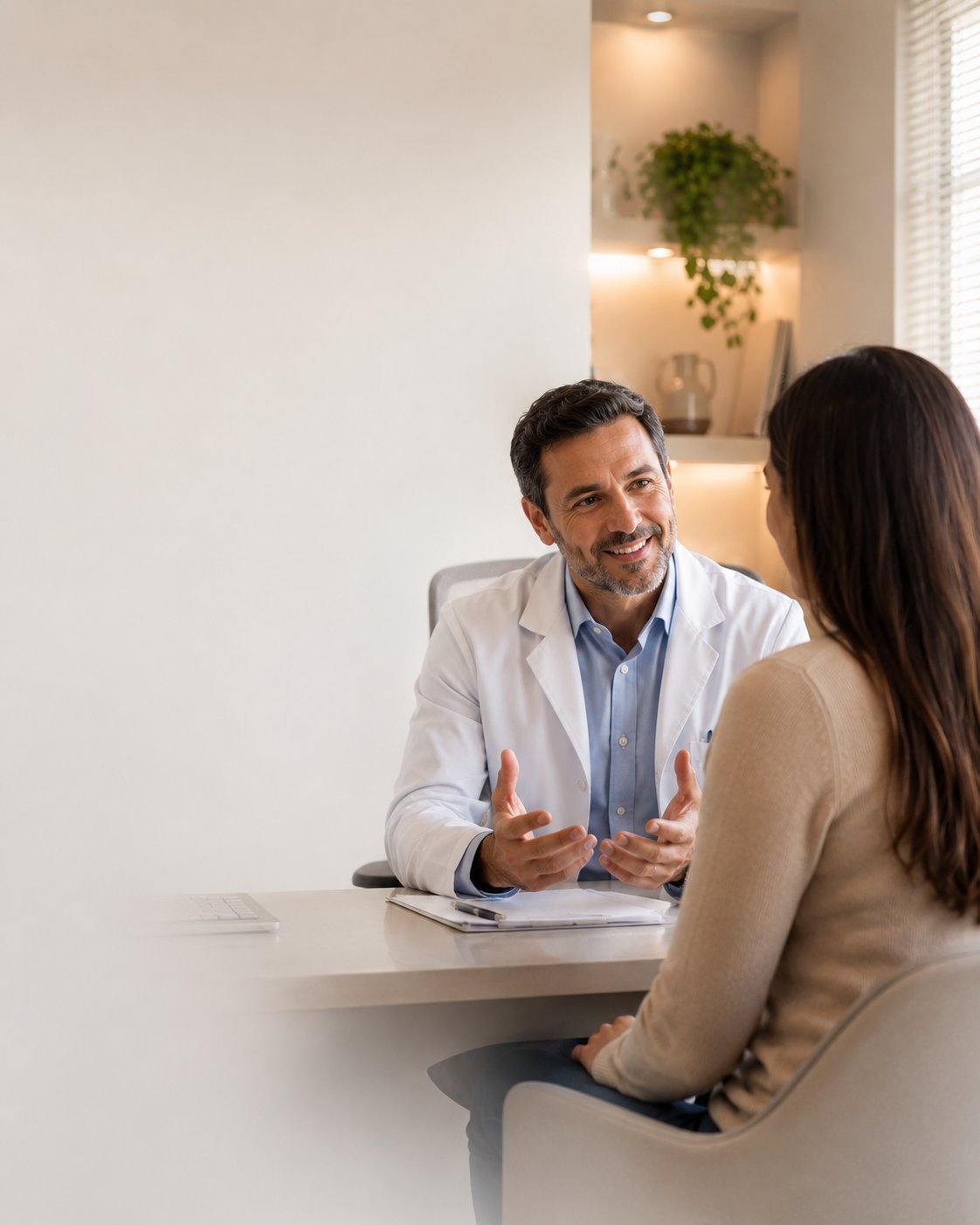 Médico em consulta com mãe e filho